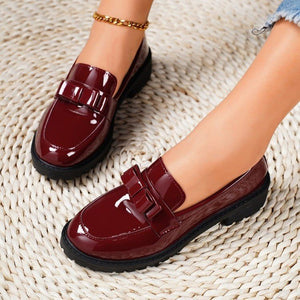 Patent Leather Glossy Tassel Mid Heel Retro Loafers Stylish Casual Shoes