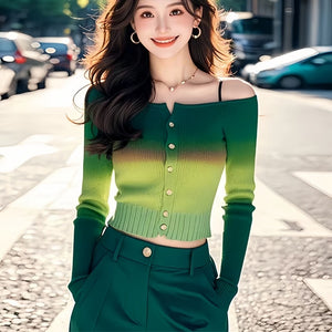 Gradient Contrast Off-shoulder Sweater Women's Clothing