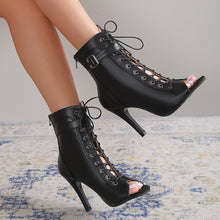 Load image into Gallery viewer, Women's Peep Toe High Heel Pumps Shoes Fashion Lace-up Buckle Sandals With Back Zipper Design
