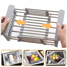 Cargar imagen en el visor de la galería, Adjustable Immersion Sink Dish Drying Rack With Stainless Steel Drain Basket - Portable And Retractable Space-Saving Fruit And Vegetable Solution
