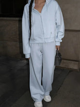 Load image into Gallery viewer, European And American Solid Color Long Sleeve Zipper Cardigan Hoodie Lace-up Trousers Two-piece Set
