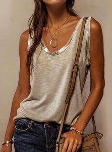 Block Edge Decor Casual Tank Top