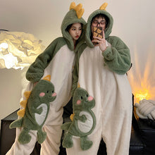 Load image into Gallery viewer, Cute Cartoon Jumpsuit Homewear Couple One-piece Nightgown Coral Fleece Winter Thickened Plush Pajamas For Women Home Clothes
