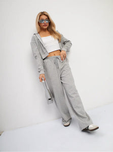 Zipper Sweater Wide-leg Pants Sports Suit