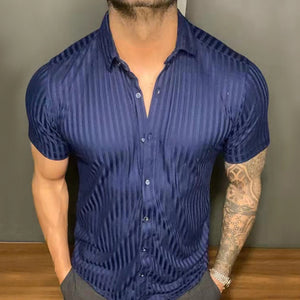 Camisas hawaianas finas con solapa y mangas cortas mercerizadas para hombre