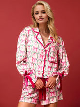 Load image into Gallery viewer, Tied Printed Collared Neck Long Sleeve Top and Shorts Set
