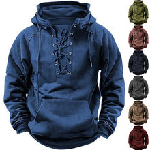 Cargar imagen en el visor de la galería, Ins Lace-up Hoodie Casual Sports Pocket Sweatshirt Men's Long-sleeved Top Clothing
