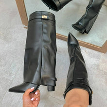 Load image into Gallery viewer, Ins Pant-tube Boots Pointed Toe Chunky Heel Shoes WInter Knight Mid-calf Dress Boot For Women
