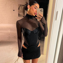 Cargar imagen en el visor de la galería, Mesh Patchwork Turtleneck Sexy Slim-fit Hollow-out Cut Sheath Dress
