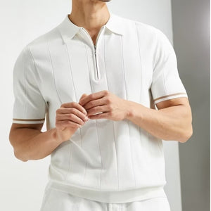 Camisa polo de manga corta de moda, camiseta de verano con solapa y cremallera, ropa para hombre