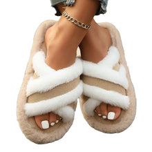 Load image into Gallery viewer, Fluffy Slippers Cross Strap Stitching Warm Casual Platform Slippers
