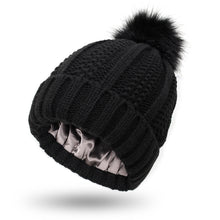 Cargar imagen en el visor de la galería, Winter Knitted Hats Fashion Stretchy Lined Skull Hats For Women Faux Fur Pom Pom Hat Keep Warming Beanie Hat
