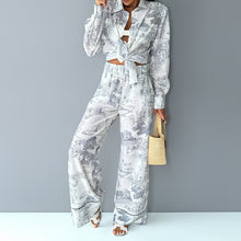 Load image into Gallery viewer, Women&#39;s Printed Shirt Long-sleeved Wide-leg Pants
