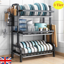 Cargar imagen en el visor de la galería, 3 Tier Dish Drainer Rack With Drip Tray Cutlery Holder Plate Rack Kitchen Sink
