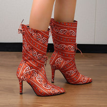 Load image into Gallery viewer, Plus Size Pointed Print High Heel Fashion Boots Women
