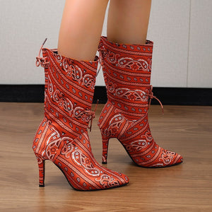 Plus Size Pointed Print High Heel Fashion Boots Women