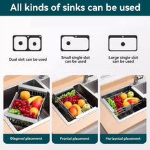 Cargar imagen en el visor de la galería, Adjustable Immersion Sink Dish Drying Rack With Stainless Steel Drain Basket - Portable And Retractable Space-Saving Fruit And Vegetable Solution
