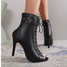 Load image into Gallery viewer, Women's Peep Toe High Heel Pumps Shoes Fashion Lace-up Buckle Sandals With Back Zipper Design
