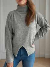 Load image into Gallery viewer, Front Slit Decorative Button Turtleneck Sweater
