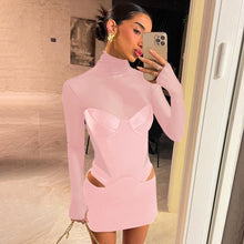 Cargar imagen en el visor de la galería, Mesh Patchwork Turtleneck Sexy Slim-fit Hollow-out Cut Sheath Dress
