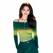 Cargar imagen en el visor de la galería, Gradient Contrast Off-shoulder Sweater Women&#39;s Clothing
