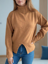 Load image into Gallery viewer, Front Slit Decorative Button Turtleneck Sweater
