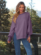 Load image into Gallery viewer, Slit Round Neck Long Sleeve Sweatshirt
