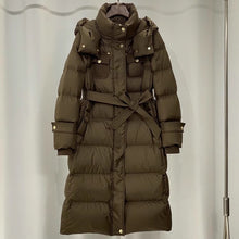 Load image into Gallery viewer, Waist-tight Temperament Mid-length Over The Knee Hood Down Jacket
