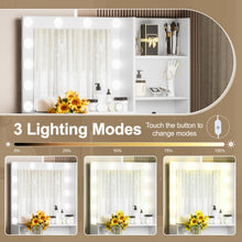 Load image into Gallery viewer, Vanity Desk With Mirror And 3 Lighting Modes, Makeup Vanity With Glass Top And Storage Shelves, Dressing Table With 2 Drawers And Cabinet

