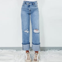 Load image into Gallery viewer, Solid Color Trousers High Waist Ripped Jeans For Women
