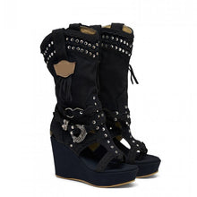 Load image into Gallery viewer, Plus Size High Heel Canvas Denim Wedge Hollow-out Women&#39;s Shoes
