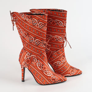 Plus Size Pointed Print High Heel Fashion Boots Women