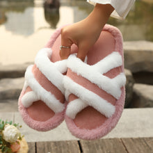 Load image into Gallery viewer, Fluffy Slippers Cross Strap Stitching Warm Casual Platform Slippers
