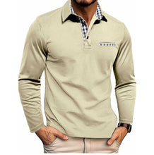 Load image into Gallery viewer, Casual Plaid Splicing Lapel Polo Shirt Fashion Solid Color Long Sleeve Top Men's Clothing
