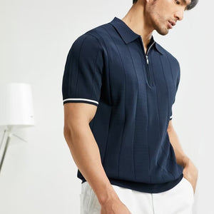 Camisa polo de manga corta de moda, camiseta de verano con solapa y cremallera, ropa para hombre