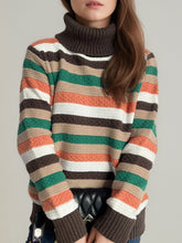 Load image into Gallery viewer, Contrast Stripes Turtleneck Long Sleeve Sweater
