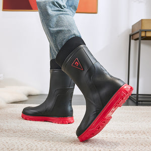 Botas de lluvia térmicas para hombre, fijas, de algodón, de tubo medio alto