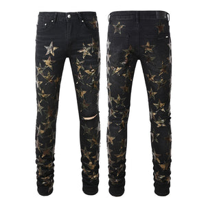 Five-pointed Star Stitching Trendy High Craft Stretch Slim Jeans