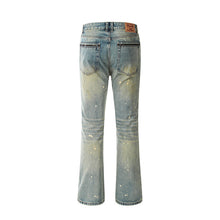 Load image into Gallery viewer, High Street Hole Splash-ink Straight Slightly Flared Washed Worn Jeans
