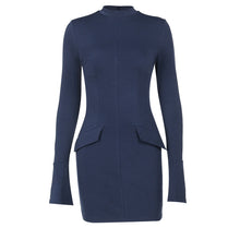 Load image into Gallery viewer, Fashion Long Sleeve Dress With Two Pockets Slim Bodycon Hip Short Dress For Women
