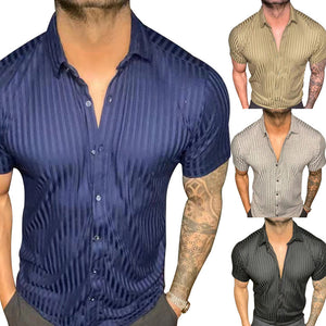 Camisas hawaianas finas con solapa y mangas cortas mercerizadas para hombre