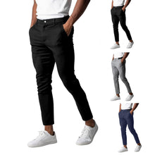 Load image into Gallery viewer, Comfortable Solid Color Pants Elegant Slim Fit Men's Business Trousers With Elastic Waist Button Closure Pockets
