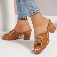 Load image into Gallery viewer, Fashion Crocodile-textured Buckle Sandals Square Chunky Heel Peep-toe Slides Slippers Women Shoes
