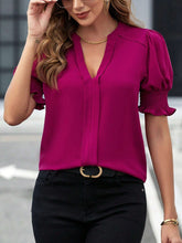 Load image into Gallery viewer, Notched Short Sleeve Blouse
