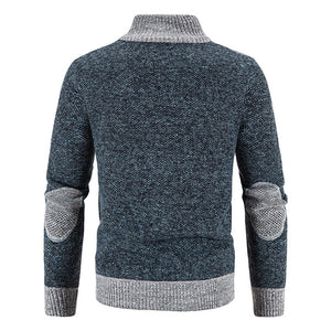 Men's Stand Collar Splicing Plush Sweater Large Casual