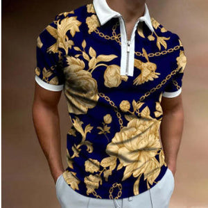 Camisa POLO para hombre, camiseta de manga corta con estampado de rayas y solapa