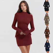 Load image into Gallery viewer, Fashion Long Sleeve Dress With Two Pockets Slim Bodycon Hip Short Dress For Women
