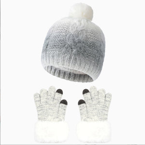 Winter Children's Fur Ball Hat Gloves Two-piece Set