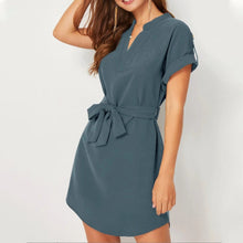 Cargar imagen en el visor de la galería, V-neck Short Sleeve Dress With Belt Summer Fashion Bowknot Dresses For Women Clothing
