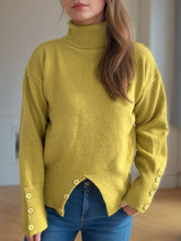 Load image into Gallery viewer, Front Slit Decorative Button Turtleneck Sweater
